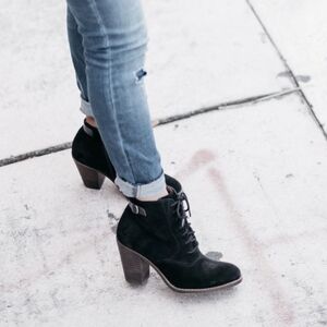 Lucky Brand Echoh Black Suede Lace-Up Ankle Bootie, Size 7.5M